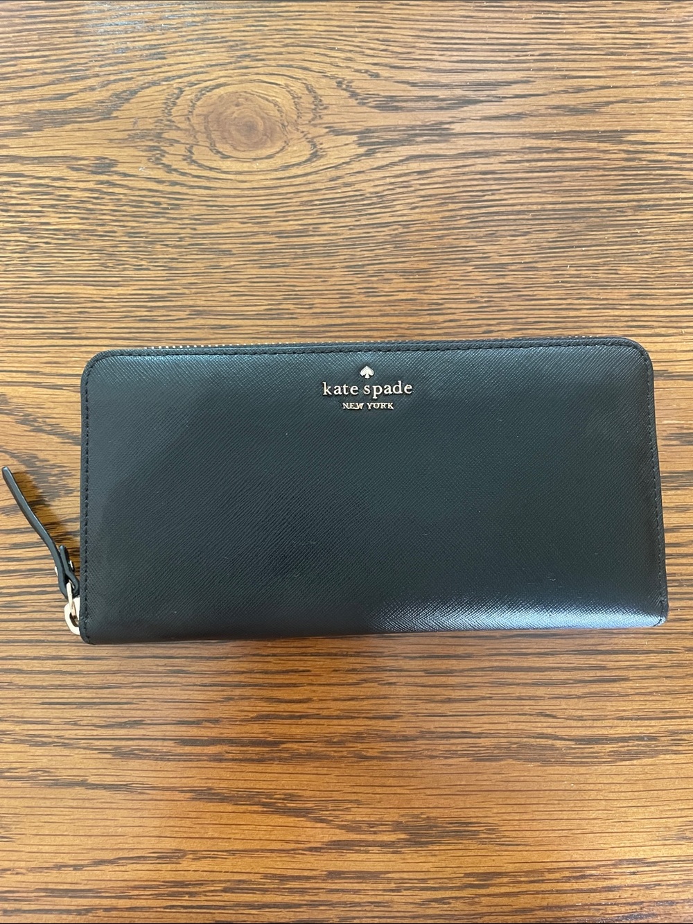 kate spade Black Zip Around Saffiano Leather Wallet